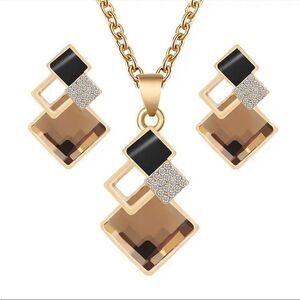 Fashion Brown Zirconia Womens Bridal Earrings Necklace Jewelry Set NEW
